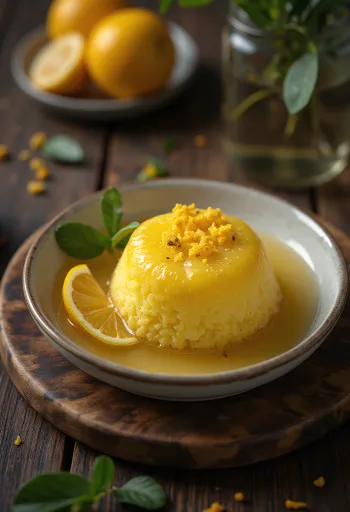 רוואני עם ברגמוט, פרוסות עוגה זהובות מוגשות בסירופ הדרים