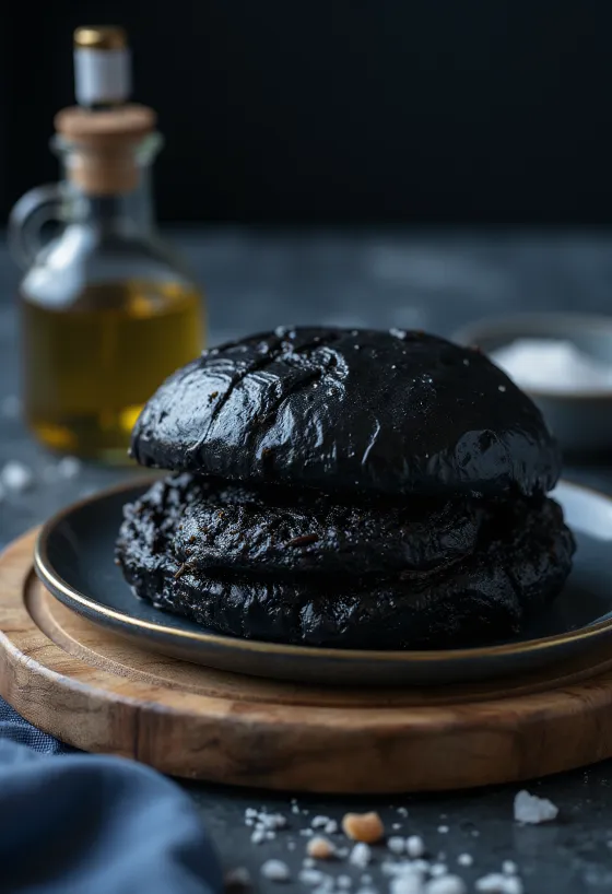 לחמנייה שחורה טרייה עם דיו דיונונים