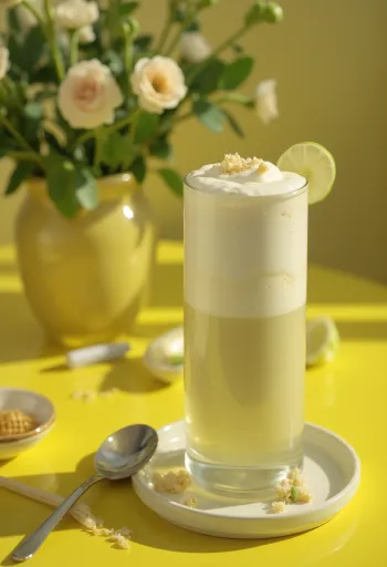 קפיר תה ירוק וגבינה, מקושט בנענע טרייה.