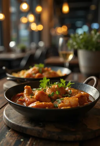 אדובו עוף בתיבול טנדורי מוגש, עם כוסברה טרייה