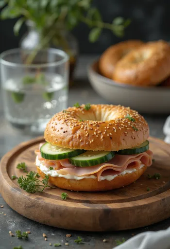 בייגל עם פסטרמה הודו וגבינת שמנת, מעוטר בפטרוזיליה טרייה