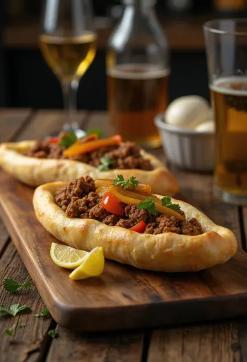 פידה טורקי בצורת סירה עם מילוי בשר