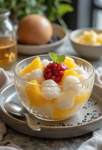 אנמיצו עם פירות, אנקו ושישטמה דנגו, מעוטר בשומשום שחור