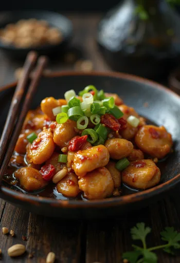 עוף בסגנון סצ'ואן מוגש עם אורז