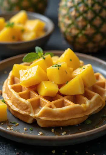 וופל פירות טרופיים מוגש עם מנגו טרי ואננס