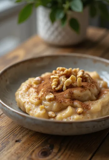 אשורה עם קינמון, מוגש עם פירות יבשים עשירים וקינמון