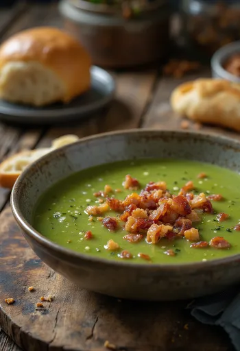 מרק קרם ברוקולי ובייקון מוגש