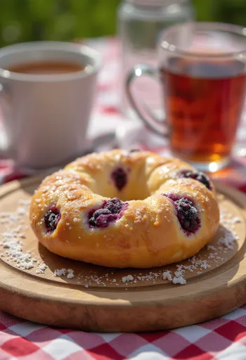 בייגל וניל וקרם פטל שחור טרי מהתנור