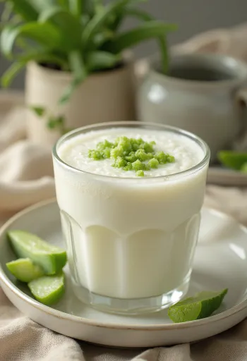 משקה קפיר אלוורה פרוביוטי מקושט בנענע טרייה