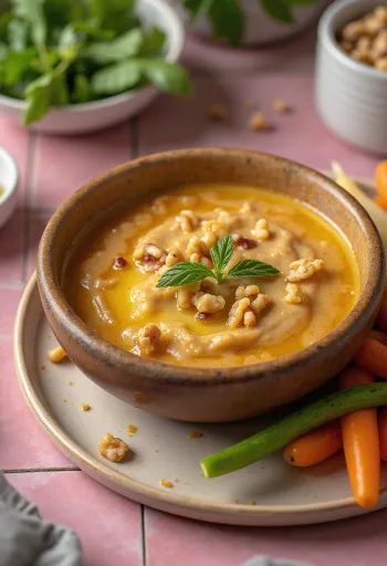 באניה קאודה עם אגוזי מלך, רוטב איטלקי מוגש עם ירקות טריים