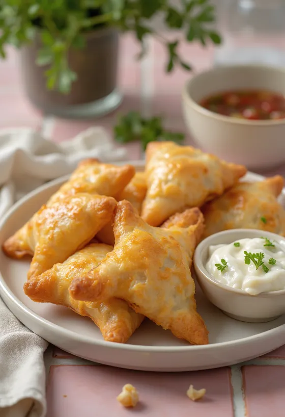 קושיניה מוגשת עם קערית רוטב שום קרמי