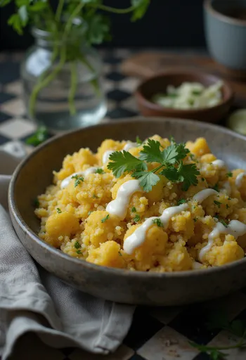 קערת בודהה עם קינואה, כרובית וטופו בטחינת קארי מוגש