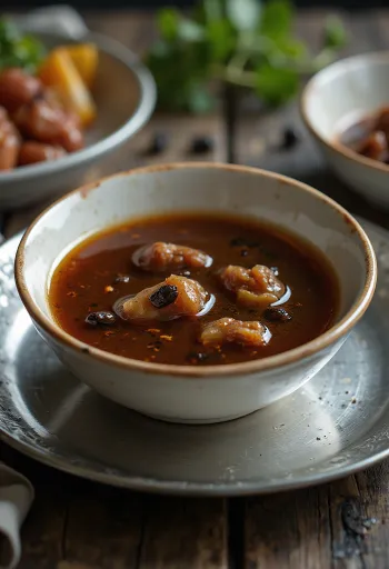 עוף ברוטב אדובו כהה מוגש עם אורז