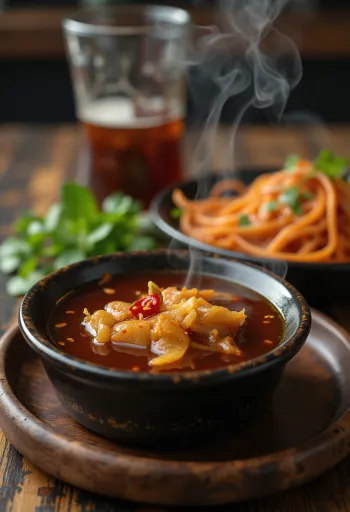 רוטב דגים מקורמל מוגש לצד דג מטוגן