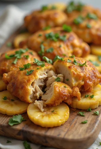 אקרז'ה עם עוף, מעוטר בכדורי טפיוקה, בננה מטוגנת וכוסברה