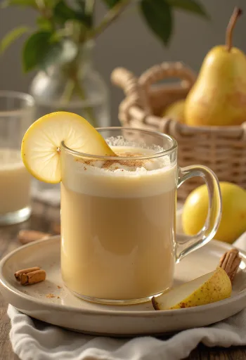 סיידר אגסים ושמנת מוגש בכוס