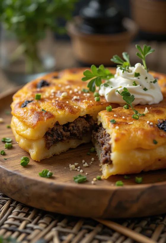 בלאק פודינג בלביבות תפוחי אדמה מוגש עם פטרוזיליה טרייה