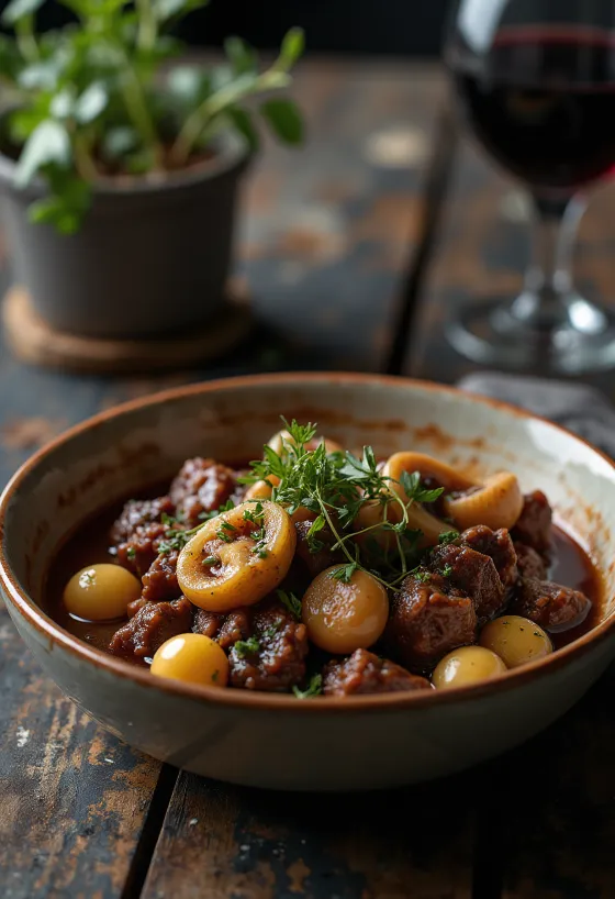 Boeuf Bourguignon מוגש עם פירה