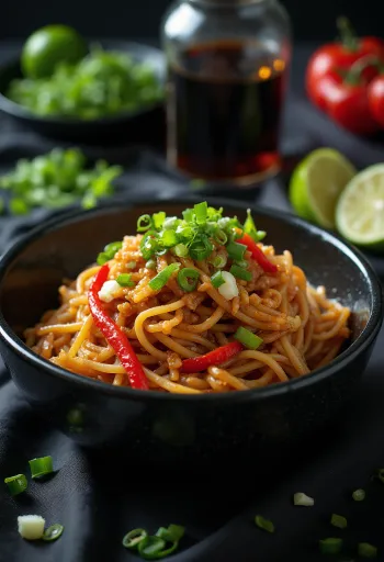 אטריות אורז תמרי, מוגשות עם שמן שומשום וליים