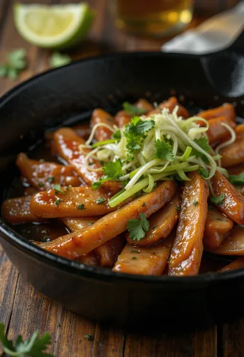 נתחי עוף מזוגגים ברוטב כהה עם בצל ירוק