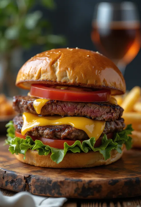 בורגר סטייק מנתחי בשר פרוס עם גבינה וירקות