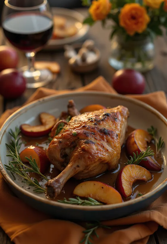 כרעי ברווז צלויות ופריכות מוגשות עם פירה וכרוב מאודה