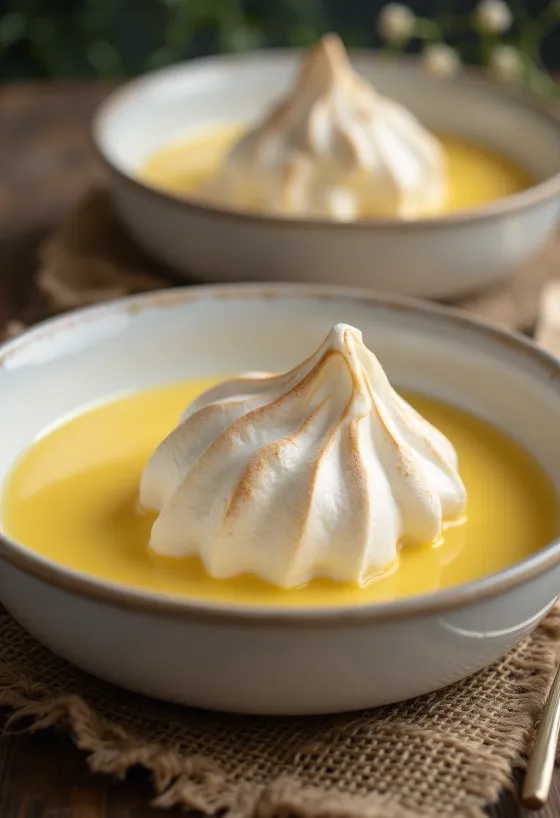 חלב ציפורים מוגש בכוסות, עם קישוט קצף חלבונים וקרם וניל