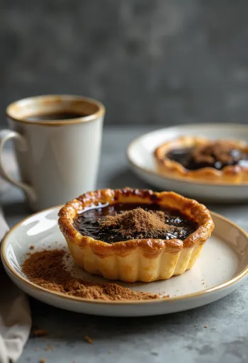 טארט דה נטה עם סוכר מקורמל, מאפה קרמי עשיר עם בצק עלים