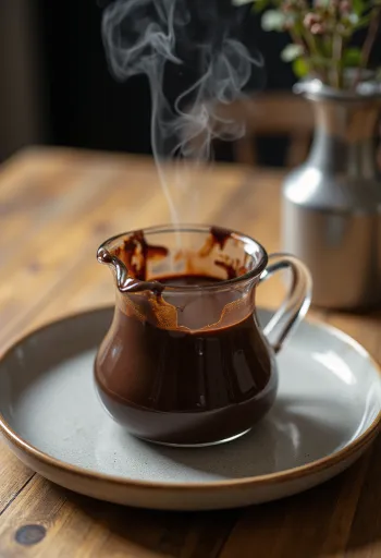 רוטב שוקולד מתובל נשפך על קינוח