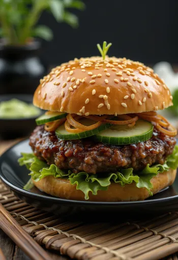 המבורגר יפני טרי עם זיגוג טרiyaki וואסבי