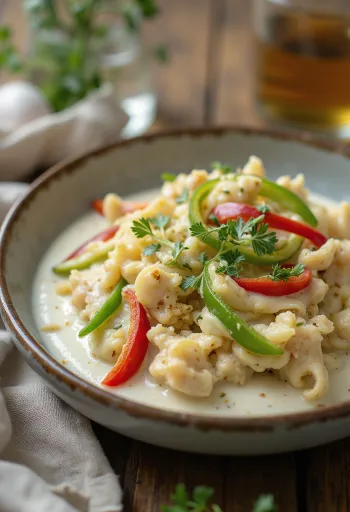 פלפלים ברוטב שום, מוגש עם פטרוזיליה טרייה