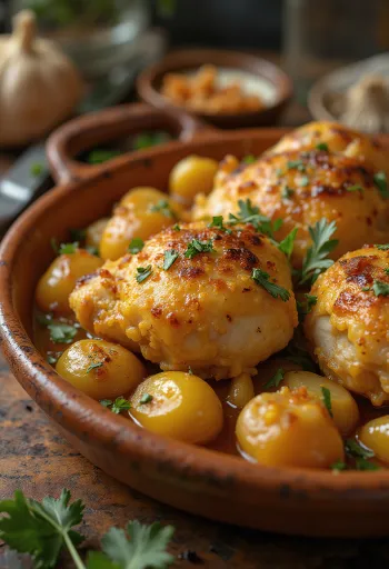 פולו אל אחיו, עוף בשום ספרדי מוגש ברוטב יין לבן