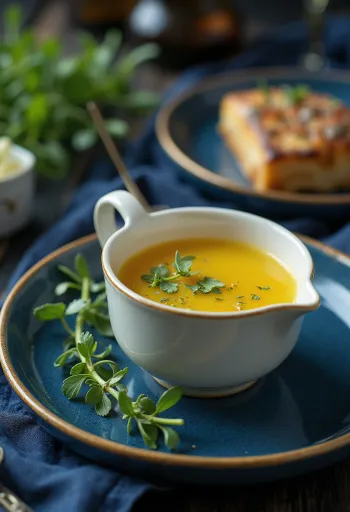 רוטב חמאה עם דבש וטרגון מוגש