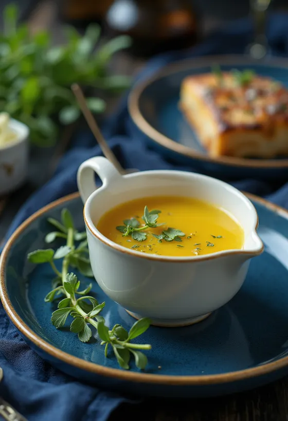 רוטב חמאה עם דבש וטרגון מוגש