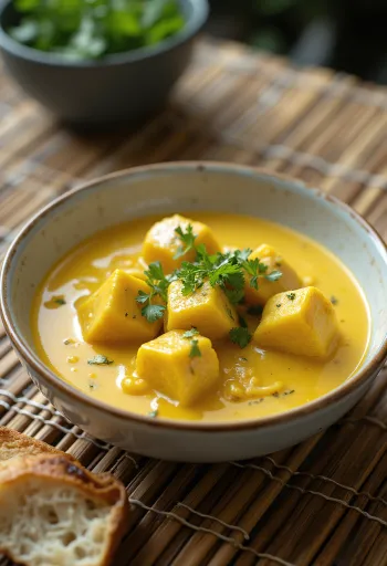קארי וייטנאמי עם חלב קוקוס, קארי קרמי עם עוף, מקושט בכוסברה