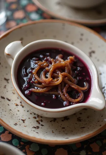 רוטב יין אדום ובצל מתובל מוגש