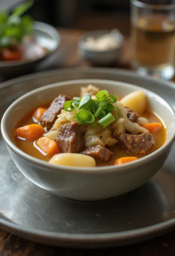 ניקוג'אגה קוקוס מוגש, ברוטב עשיר עם בשר בקר, תפוחי אדמה וירקות