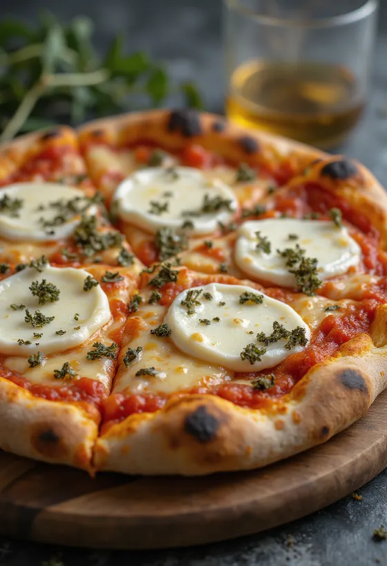 Pizza ai Formaggi di Capra עם גבינות עיזים ומוצרלה