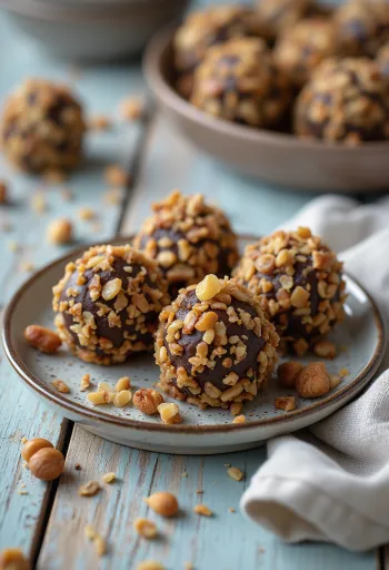 בריגדיירו עם אגוזי לוז קלויים, כדורי אגוזי לוז פריכים בשוקולד משי