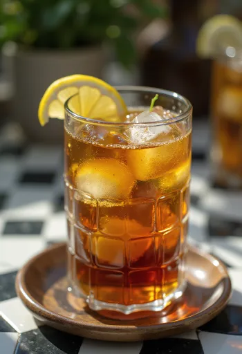 תה קר עם נענע בכוס עם פרוסות ליים ועלי נענע