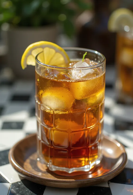 תה קר עם נענע בכוס עם פרוסות ליים ועלי נענע