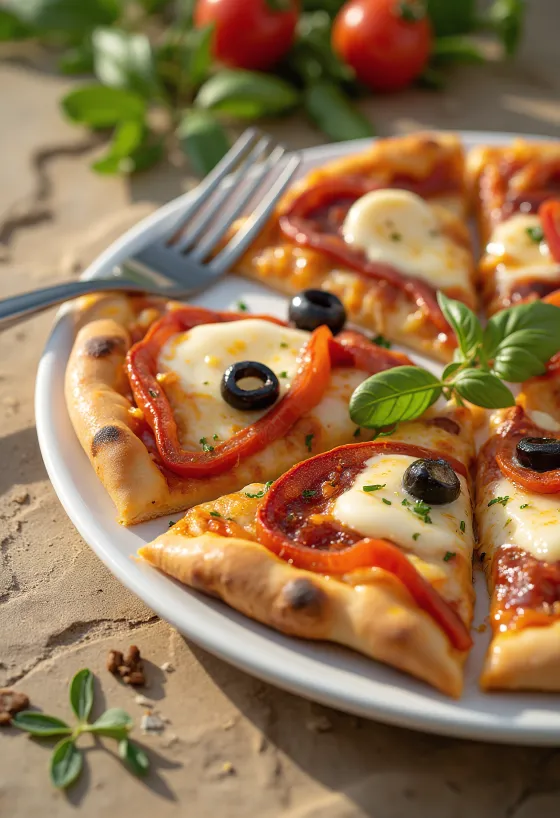Pizza Española עם צ'וריסו, פלפל אדום וזיתים