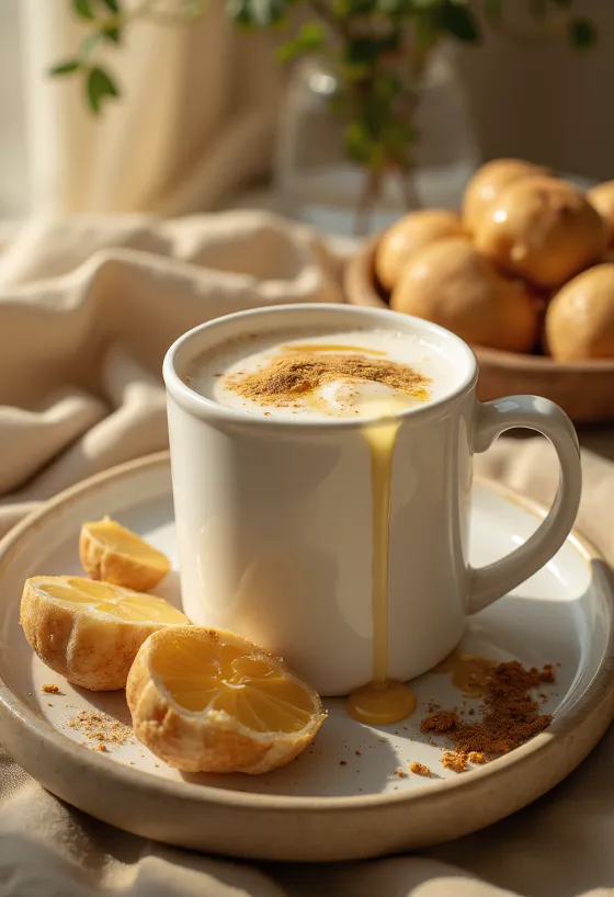 חלב עם דבש בספל מקושט בקינמון