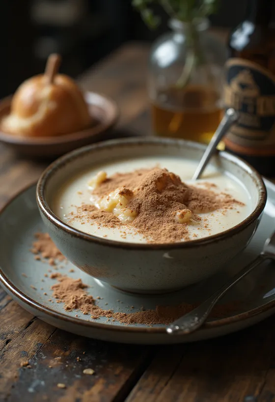 דייסת סולת קרמית זרועה בקקאו מוגשת עם פירות טריים